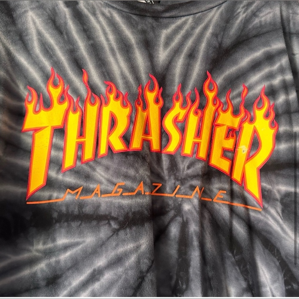 Thrasher Flame Logo Black & Grey Tie Dye T-Shirt Size Medium - Picture 4 of 7